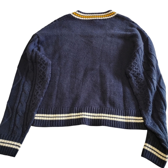 Garage | Woman's Navy Collegiate V Neck Cable Knit Yacht Club Sweater | Size XS - Picture 3 of 10